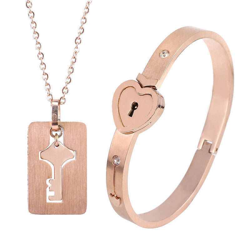 Titanium Steel Couple Love Lock, Bracelet, Key Set, Necklace - Style: 11 Style