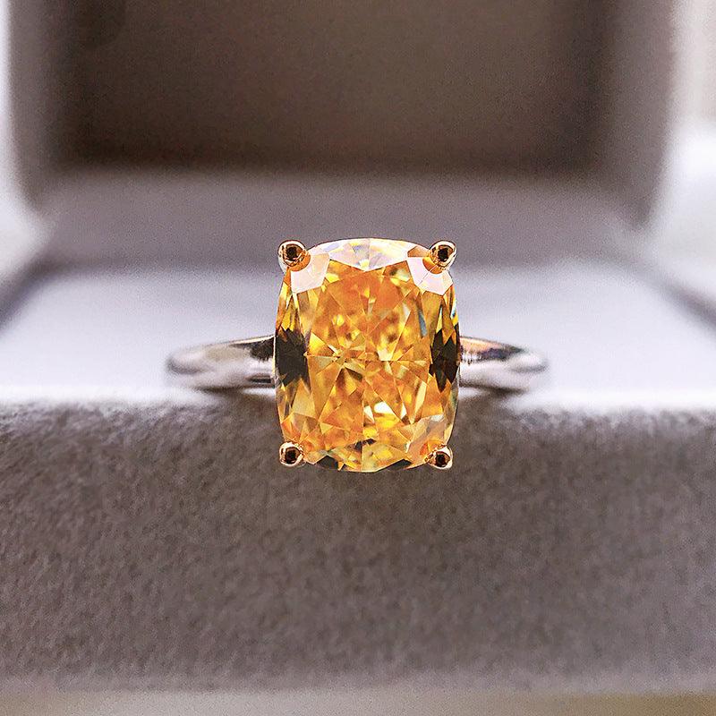 Mujing Jewelry Custom S925 Silver High Carbon Diamond Simulation Yellow Diamond Ring Female 1 Carat Diamond Ring FSSAGlobalBullet