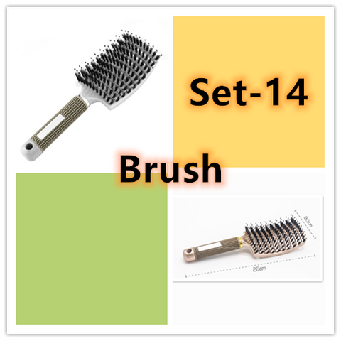 Hairbrush Anti Klit Brushy Haarborstel Women Detangler Hair Brush Bristle Nylon Scalp Massage Tangle Teaser Hair Brush Comb - Color: Set 14, brush: Brush, quantity: Set