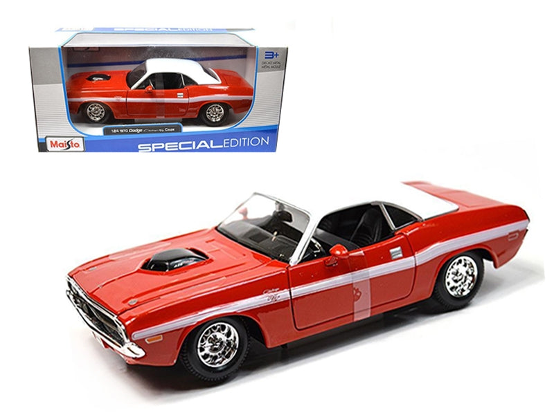 1970 Dodge Challenger R/T Coupe Red with White Top and White Stripes 1/24 Diecast Model Car by Maisto FSSA Global B