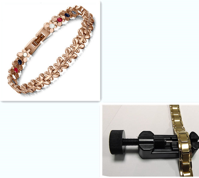 Color: Rose Gold With adjuster - Lady magnetic pure titanium health bracelet