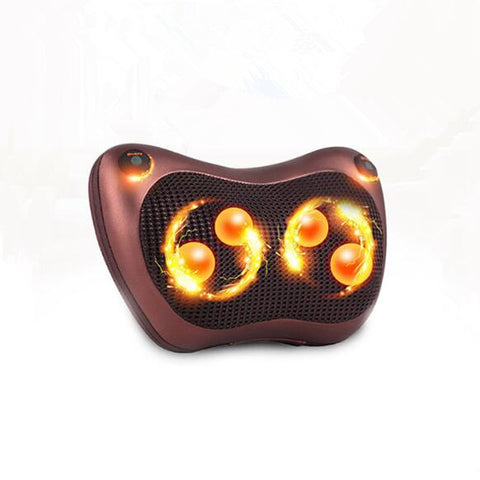 Model: EU Plug, Color: Brown, Style: Double bond - Electric Infrared Heating Kneading Neck Shoulder Back Body Spa Massage Pillow Car Chair Shiatsu Massager Masaj Device
