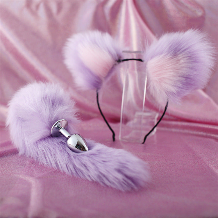 Tail double erotic fun plush hair clip - Color: Purple