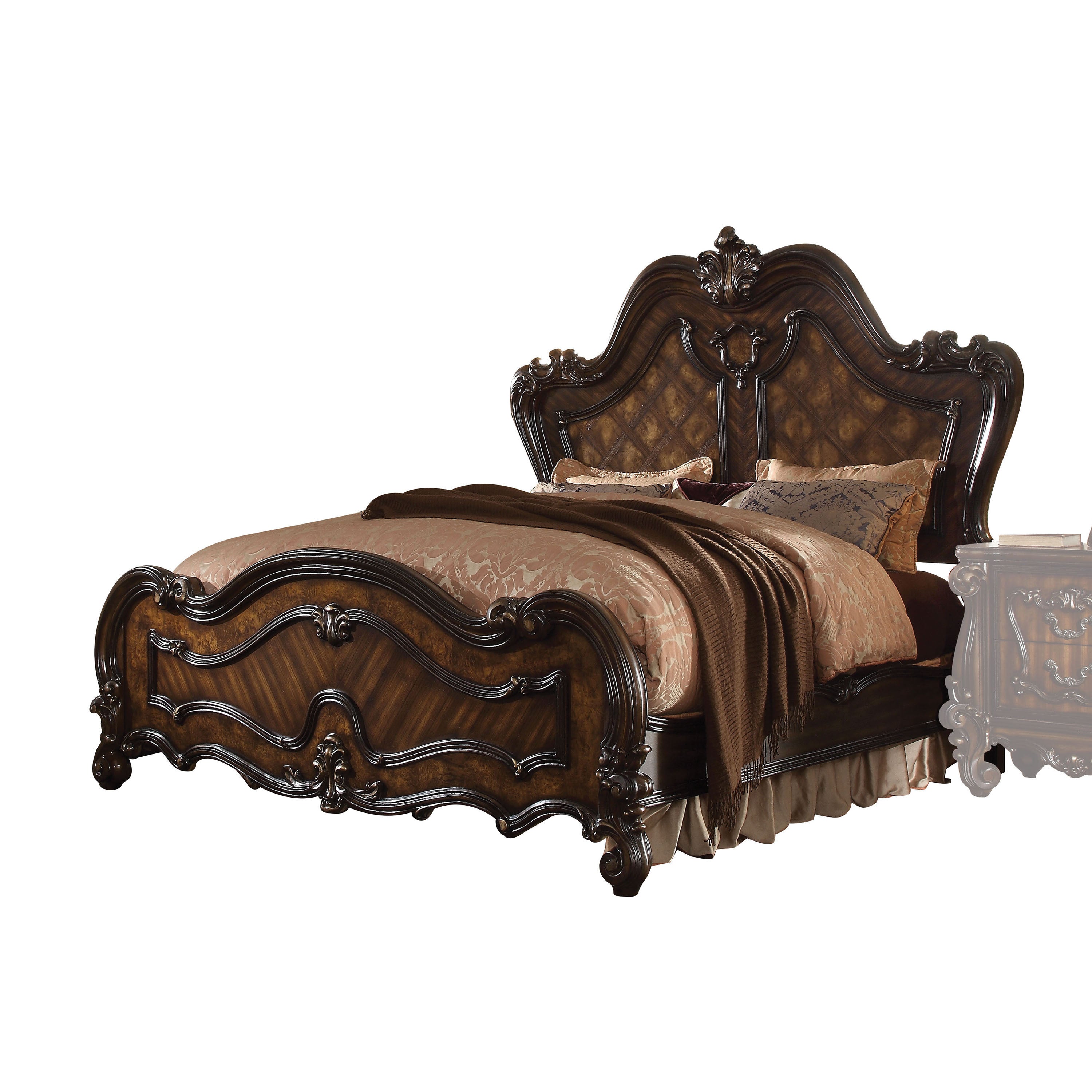74" X 93" X 72" Cherry Oak Wood Poly Resin Queen Bed