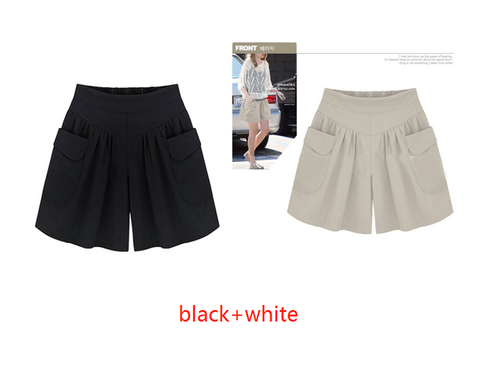 Color: Black+white, size: 3XL - Plus fertilizer XL women's fat mm loose shorts summer casual elastic waist wide leg was thin hot pants