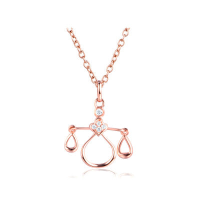 Color: Platinum, Model: 18K - South Korea 14K zircon / Diamond Pendant 18K Libra clavicular chain rose gold ornaments