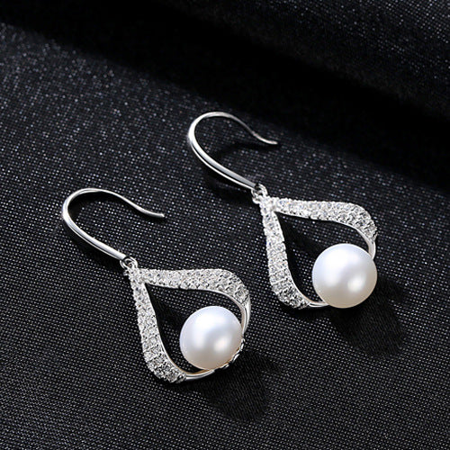 Color: White - New pearl earrings with water drops