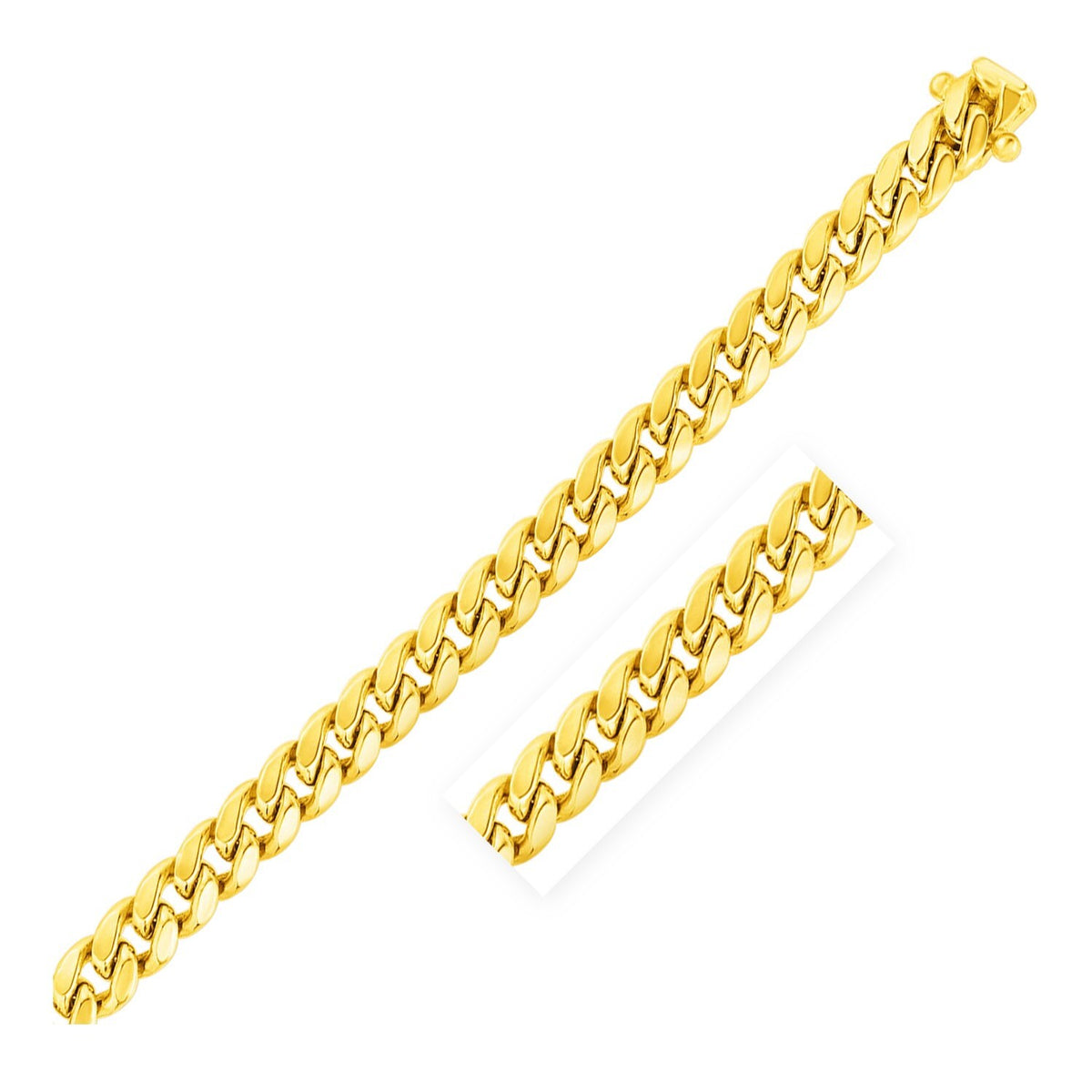 Size: 9'' - 9.0mm 14k Yellow Gold Semi Solid Miami Cuban Bracelet