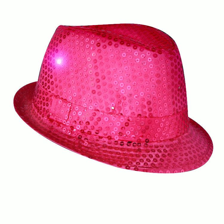LED Flashing Fedora Hat with Pink Sequins - FSSA Global Bullet