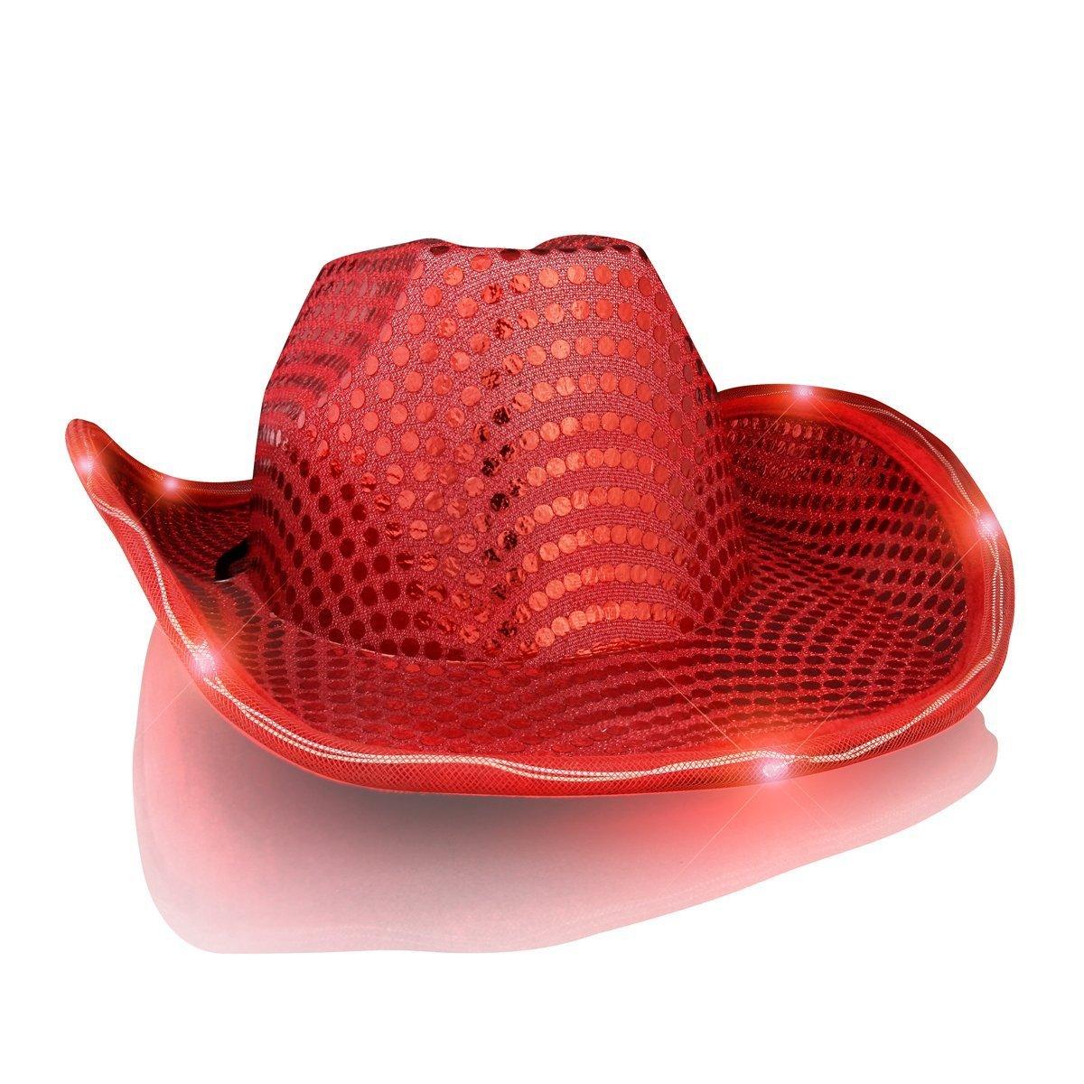 Light Up LED Flashing Cowboy Hat with Red Sequins FSSA Global B