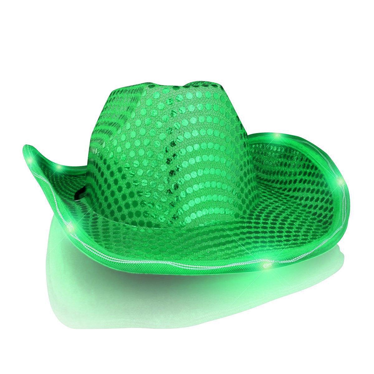 LED Flashing Cowboy Hat with Green Sequins FSSA Global B