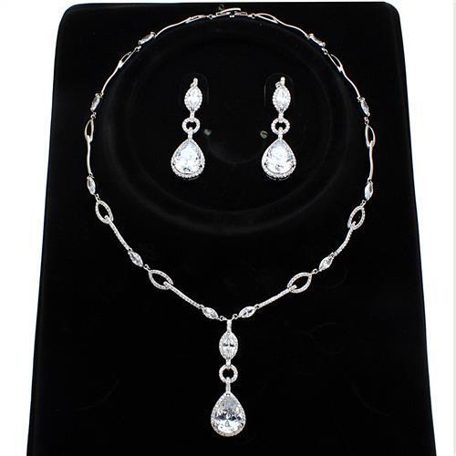 3W1247 - Brass Jewelry Sets Rhodium Women AAA Grade CZ Clear