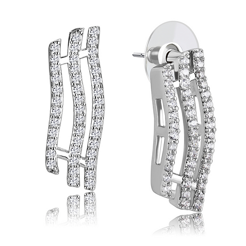 3W1412 - Rhodium Brass Jewelry Sets with AAA Grade CZ  in Clear