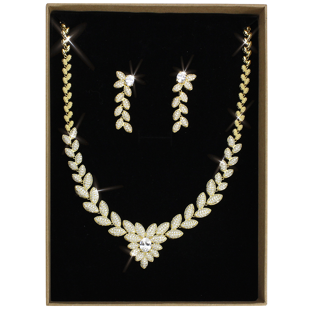 3W1425 - Gold Brass Jewelry Sets with AAA Grade CZ  in Clear
