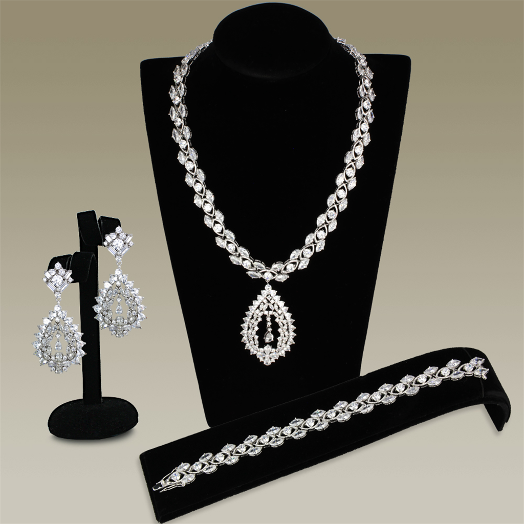 3W933 - Brass Jewelry Sets Rhodium Women AAA Grade CZ Clear