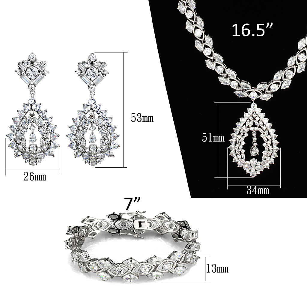 3W933 - Brass Jewelry Sets Rhodium Women AAA Grade CZ Clear