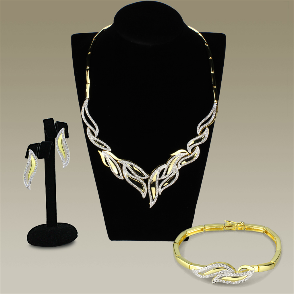 3W941 - Brass Jewelry Sets Gold+Rhodium Women AAA Grade CZ Clear