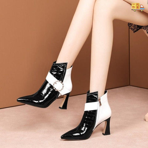 Fashion Color Matching High Heel Color Block Ankle Boots FSSA Global Bullet