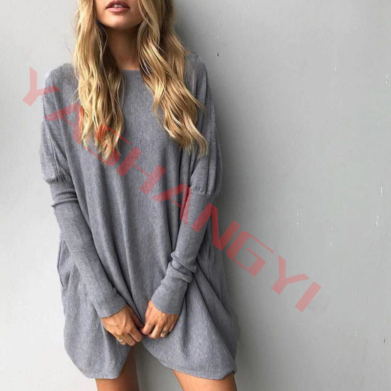 Color: Gray, Size: XL - Autumn new round neck long sleeve loose casual T-shirt