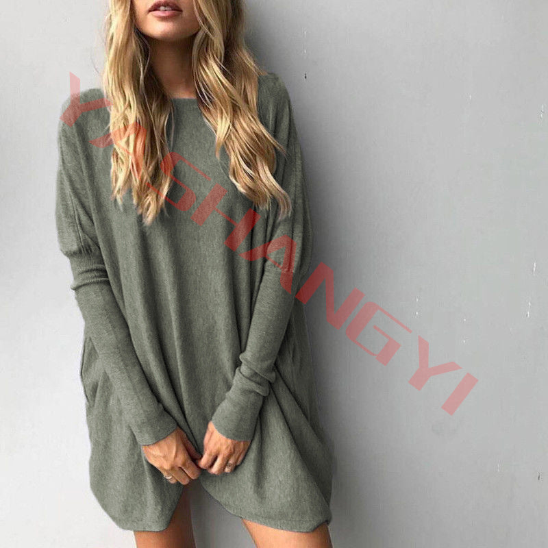 Color: Green, Size: XL - Autumn new round neck long sleeve loose casual T-shirt
