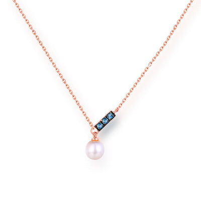 Color: Blue - 14K Rose Gold Jewelry New Korean Pearl Necklace Pendant all-match gold custom simple and elegant fashion wholesale