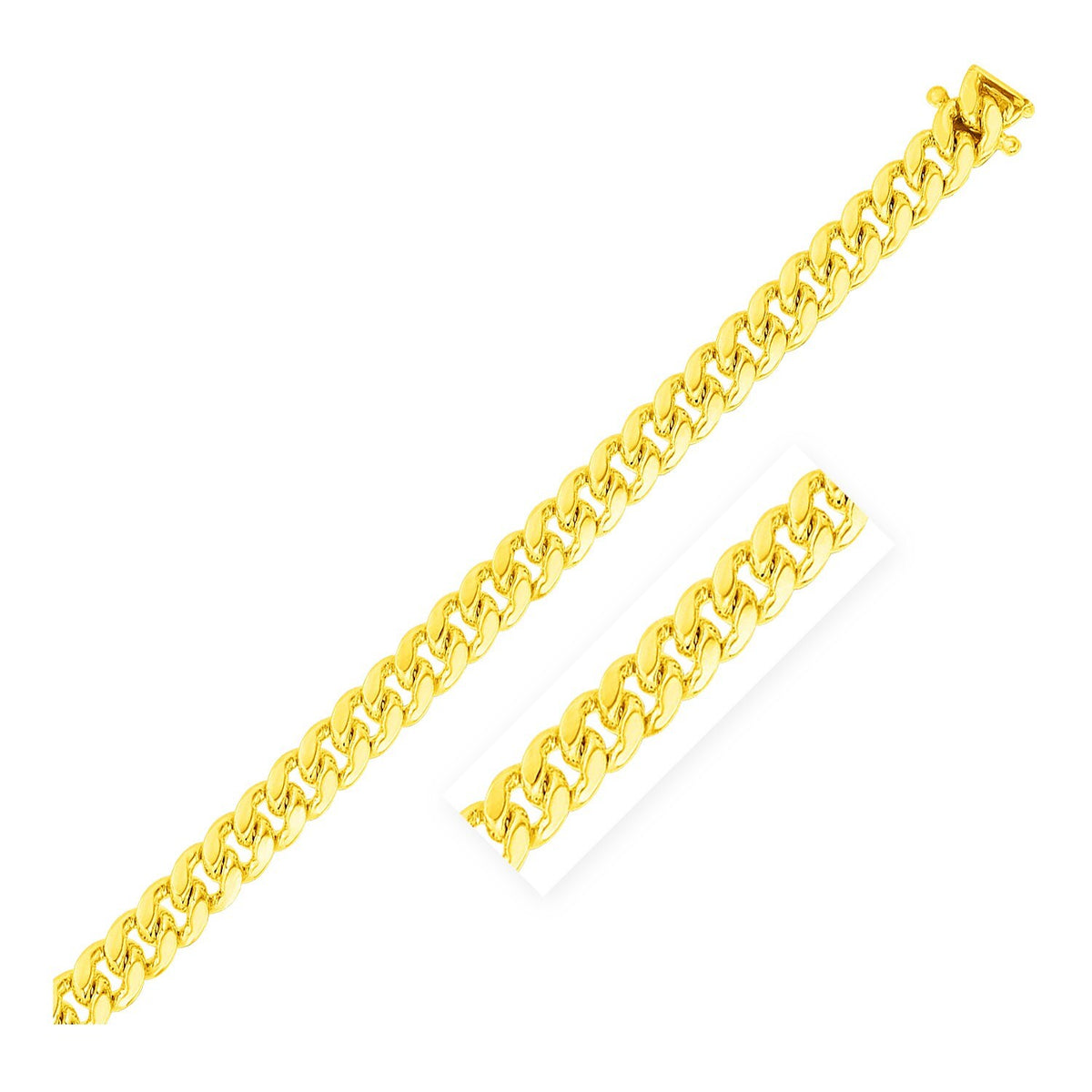 Size: 9'' - 7.0mm 14k Yellow Gold Classic Miami Cuban Solid Bracelet