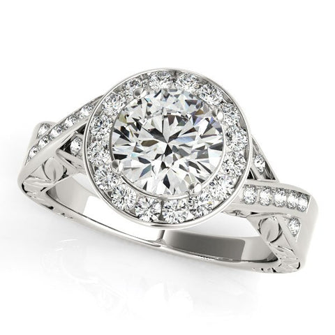 Size: 3.5 - Halo Set Diamond Engagement Ring in 14k White Gold (1 5/8 cttw)