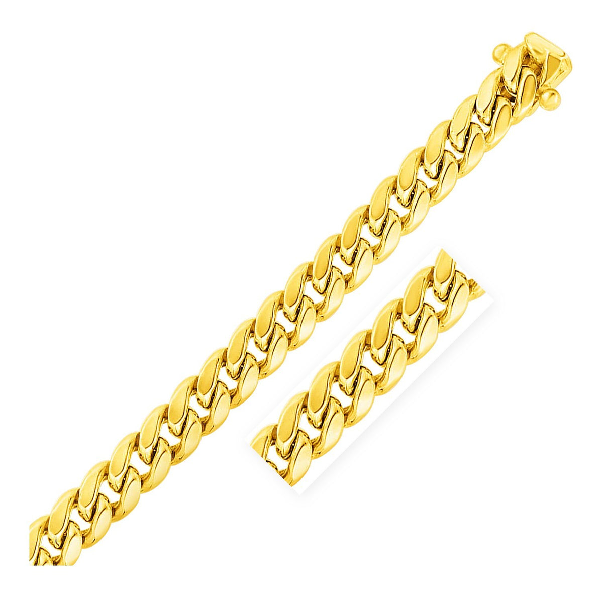Size: 9'' - 11mm 14k Yellow Gold Semi Solid Miami Cuban Bracelet