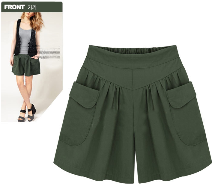 Color: Army green, size: XS - Plus fertilizer XL women's fat mm loose shorts summer casual elastic waist wide leg was thin hot pants