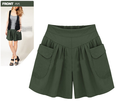 Color: Army green, size: 4XL - Plus fertilizer XL women's fat mm loose shorts summer casual elastic waist wide leg was thin hot pants