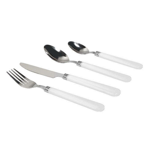Gibson Sensations II 16 Piece Stainless Steel Flatware Set with White Handles and Chrome Caddy - FSSA Global Bullet