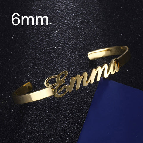 style: Style3, Color: Gold-6mm, Size:  - Customized Name Bracelet Personalized Custom Bangles Stainless Steel Jewelry