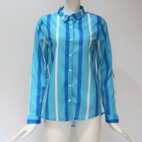 Color: Light blue, Size: XL - Striped shirt