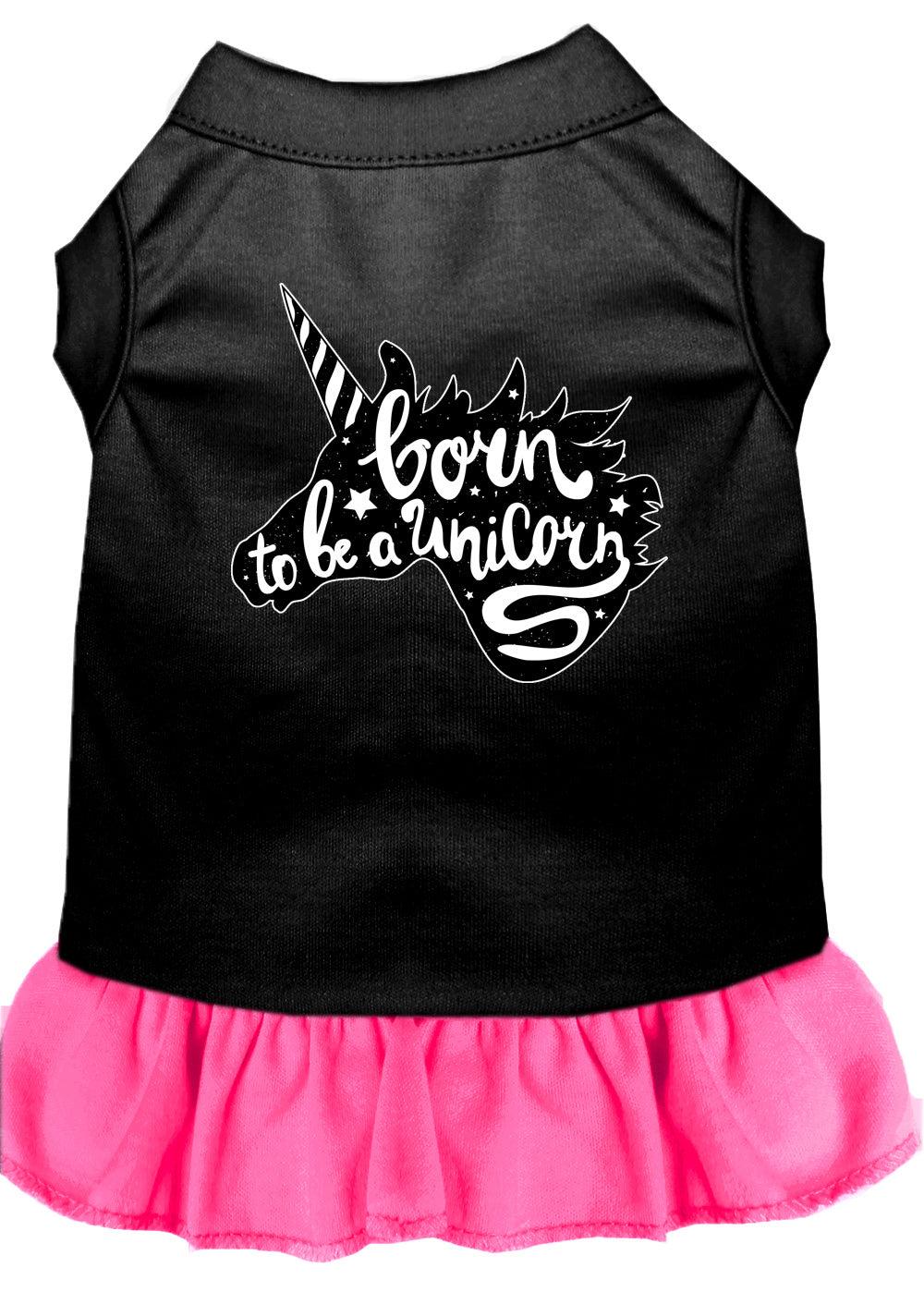 Born to be a Unicorn Screen Print Dog Dress Black with Bright Pink Med - FSSA Global Bullet