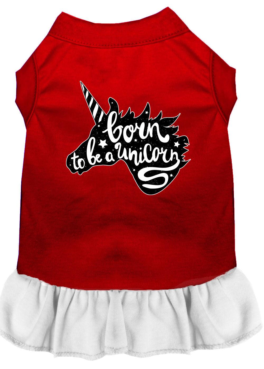 Born to be a Unicorn Screen Print Dog Dress Red with White Sm - FSSA Global Bullet