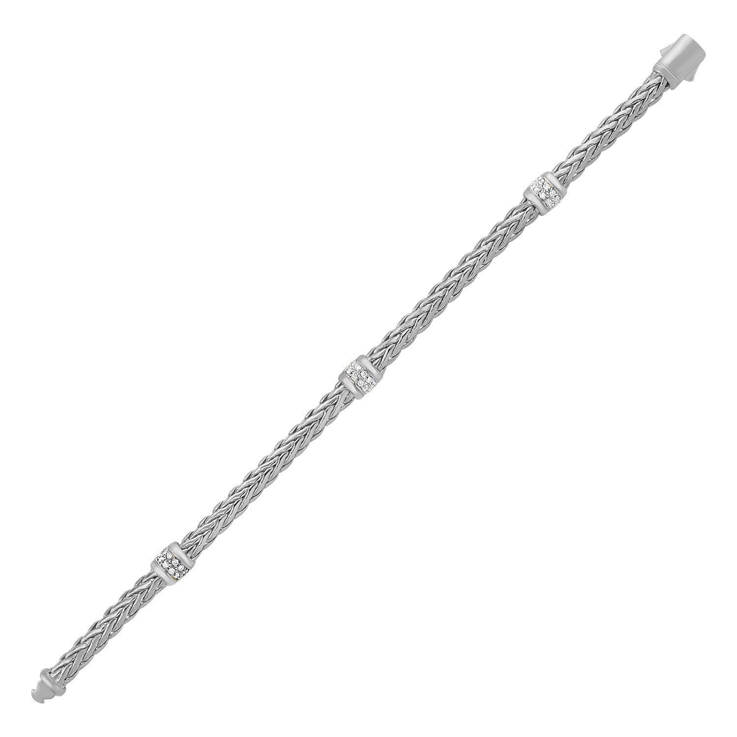 Size: 7.5'' - Polished Woven Rope Bracelet with Diamond Accents in 14k White Gold