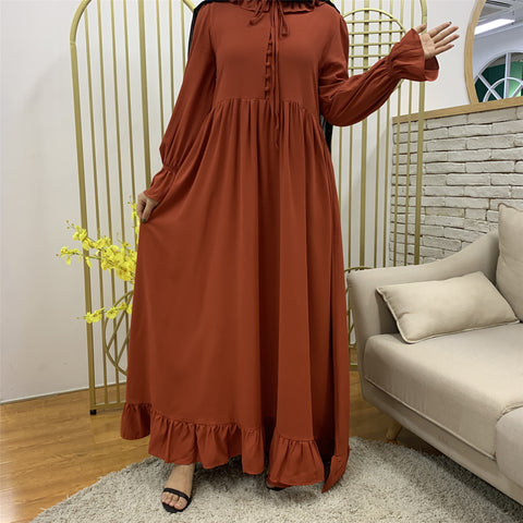Solid Color Stitching Big Muslim Dress