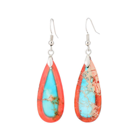 Colorful Imperial Stone Earrings Retro Wind Drop-shaped Natural Stone Temperament Female Earrings