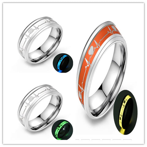 Size: 10, Color: 3 colors - ECG Couple Carbon Fiber Ring Luminous Jewelry