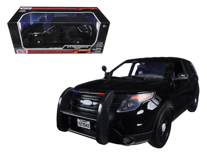 2015 Ford Police Interceptor Utility Special Service Plain Black 1/18 Diecast Model Car by Motormax FSSA Global B