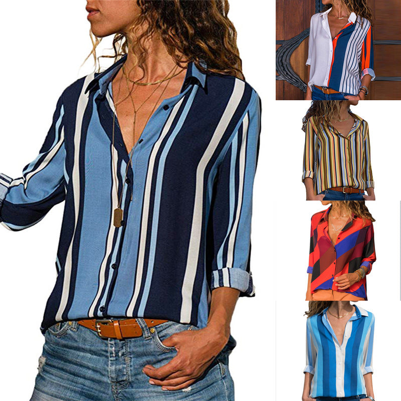 Color: Light blue, Size: XXXL - Striped shirt