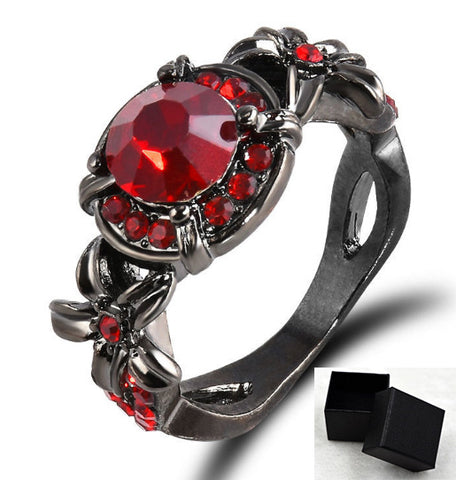 Color: Red With Box, Size: 8 - Gemstone Rose Full Diamond Engagement Ring