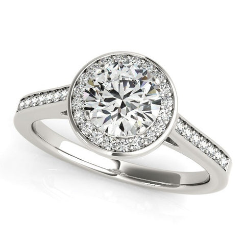 Size: 8 - 14k White Gold Halo Round Diamond Engagement Ring (1 1/4 cttw)