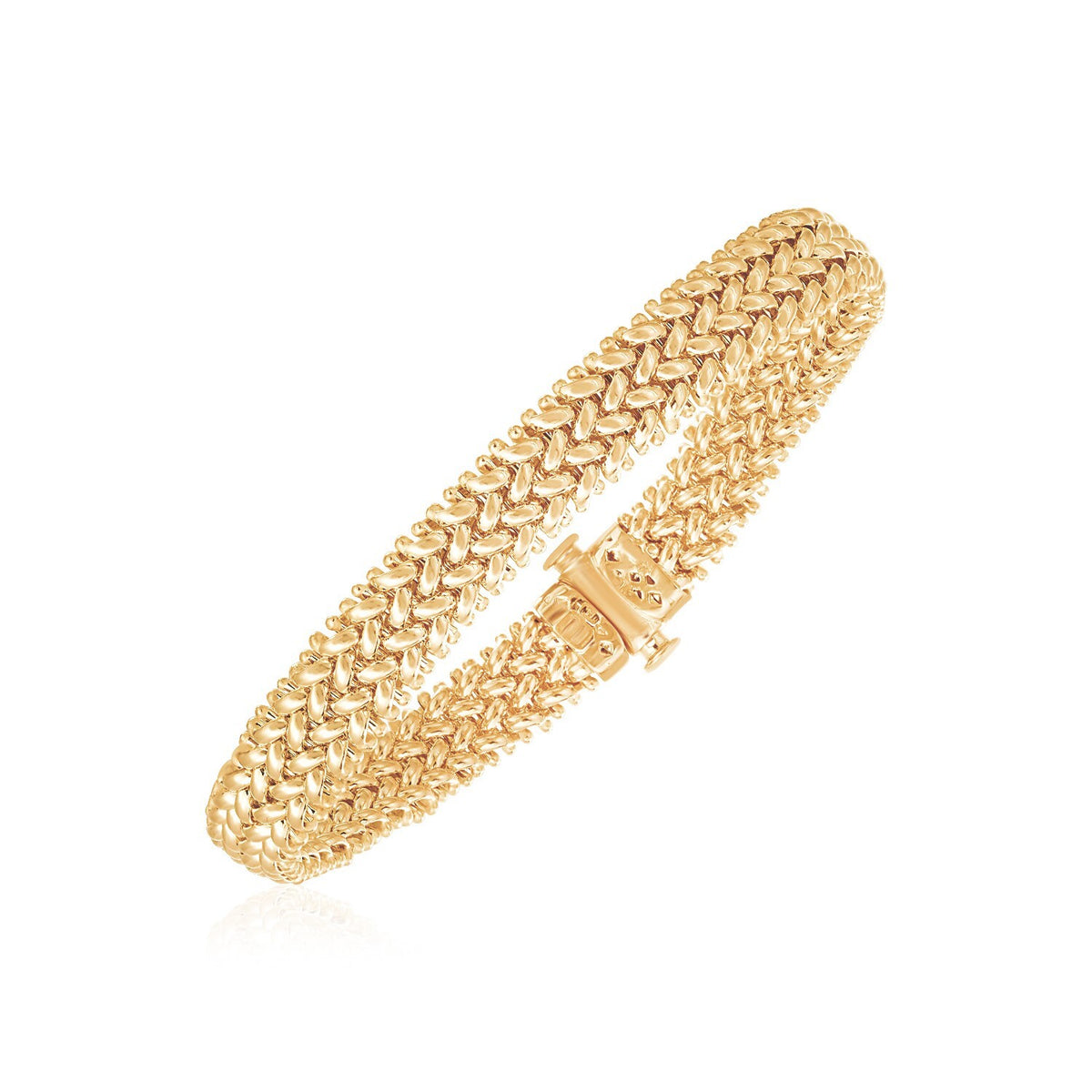 Size: 7'' - 14k Yellow Gold High Polish Thick Braided Bracelet (8.8mm)