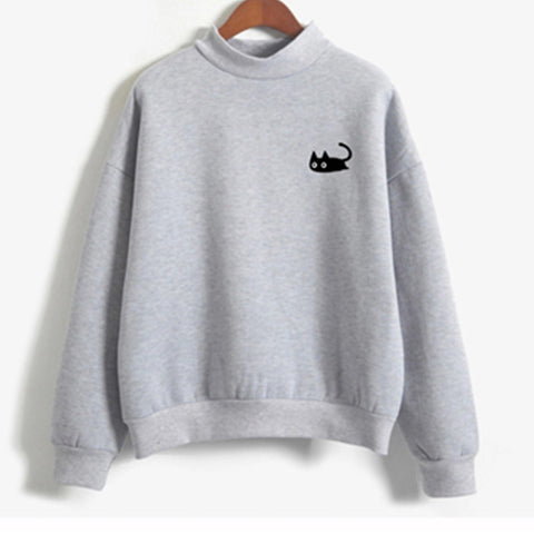 Color: Grey, Size: S - Cat crew neck women's sweater