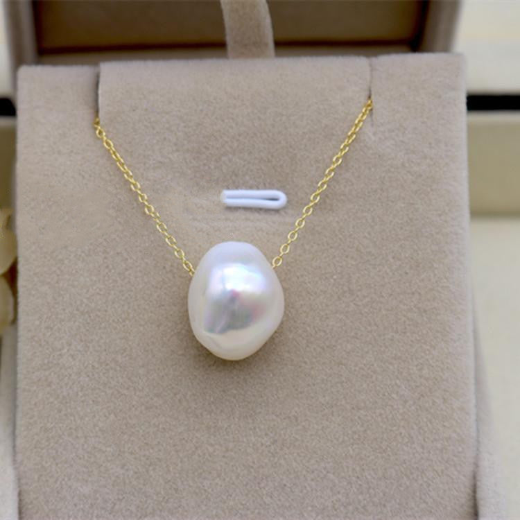 Style: Necklace silver - 13mm Large Shaped Baroque Pearl Pendant Earring Set