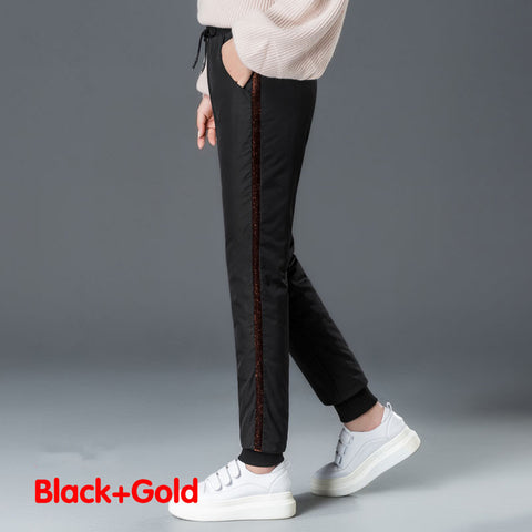 Color: Black gold, Size: L - Women's winter down pants