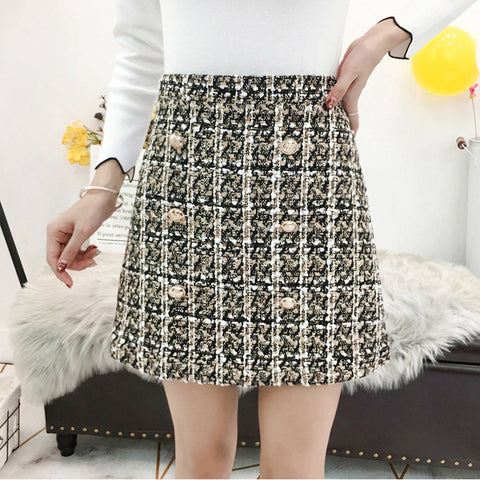 Color: Khaki button, Size: L - Small fragrance mini skirt