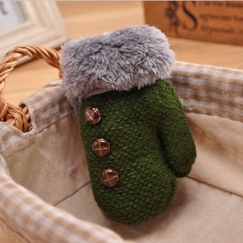 Size: 3to7 years old large, Color: Green - Children'S Gloves Winter New Boys Warm Baby Bag Refers To Children Plus Velvet Thick Knitted Woolen Gloves