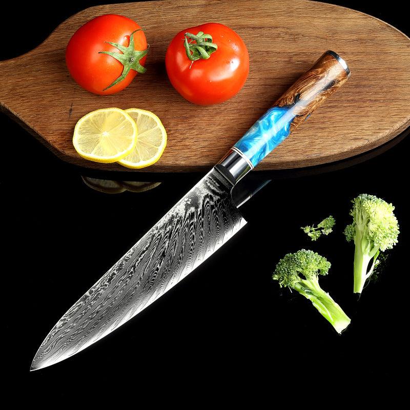 Color: Blue handle with box - Pattern kitchen knife - FSSA Global Bullet